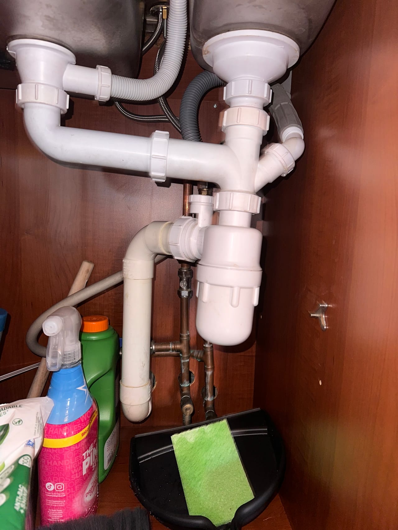 Under-sink plumbing repair and pipework investigation by Pomona Eco Solutions